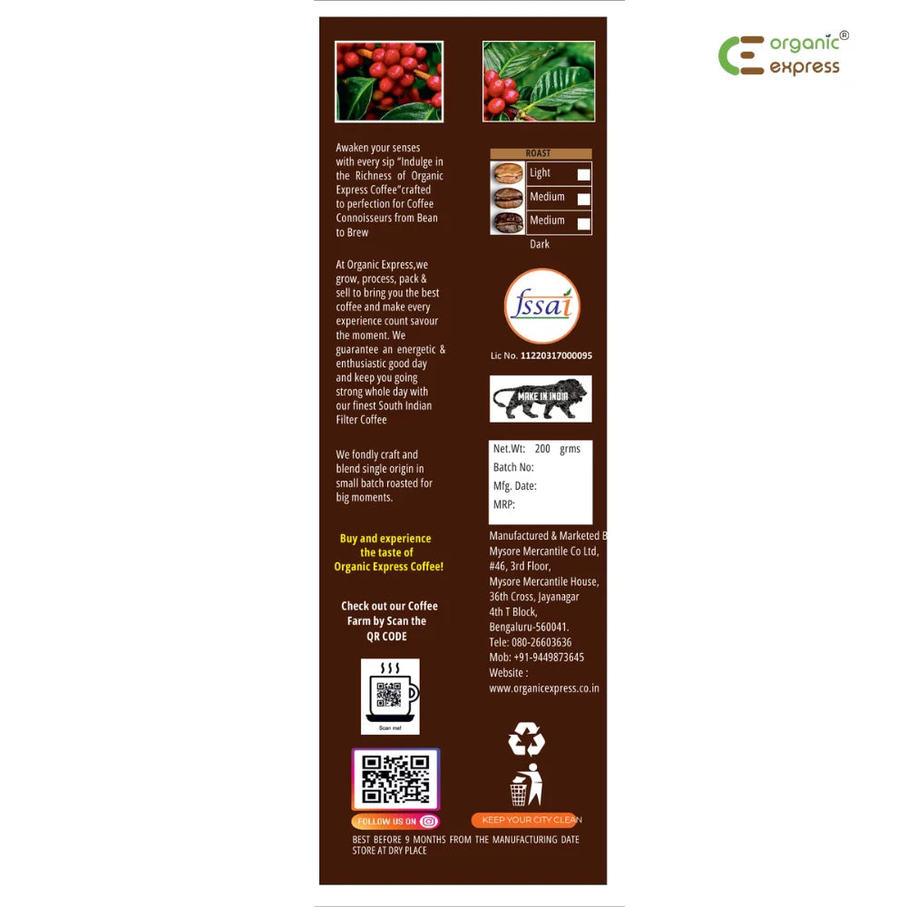 Organic Express ground coffee pack, no chicory