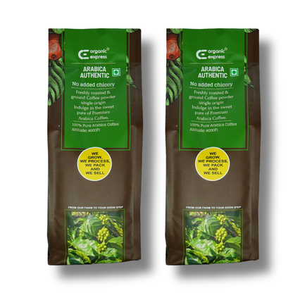 Arabica Authentic Single Origin Ground Coffee, No Chicory 200g pack of two