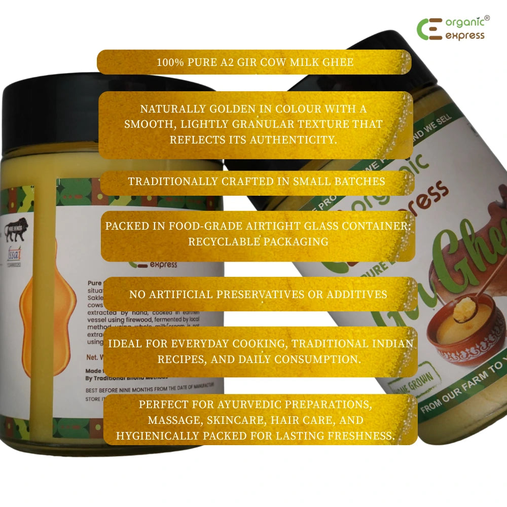 Organic Express A2 Gir Ghee 500gram | Pure Traditionally Churned Ghee
